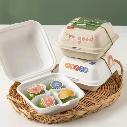 Dessert cake packaging box Internet celebrity sticker disposable pulp lunch box baked soufflé burger packaging box