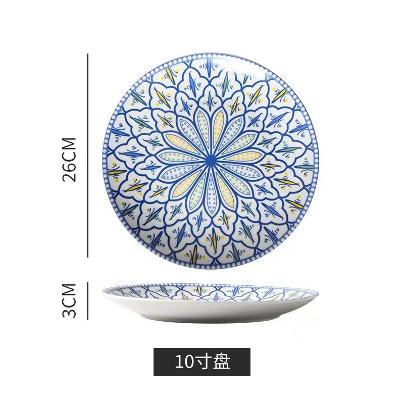 Placa de vajilla de cerámica placa pintada a mano Bohemia placa plana decorativa decoración de pared plato doméstico placa poco profunda placa occidental