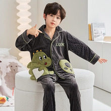 海岛绒男童睡衣春秋冬季法兰绒中大童青少年学生儿童珊瑚绒家居服