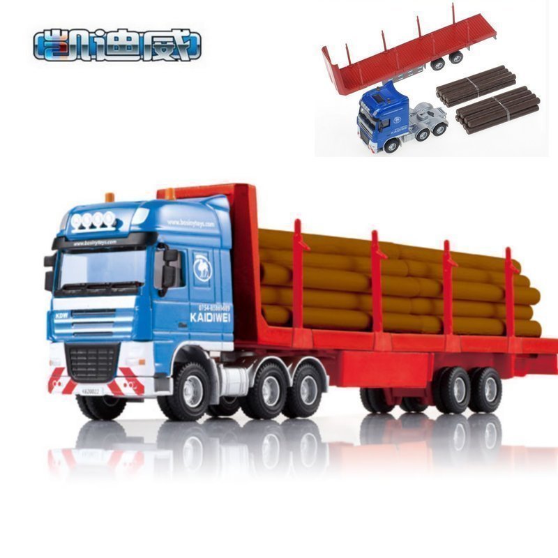 Kaidiwei Alloy Wood Transport Truck Flatbed Semi-Trailer Truck Kidsren's Artificial Engineering Vehicle Toy for Boys Aged 3 to 6 Years Old