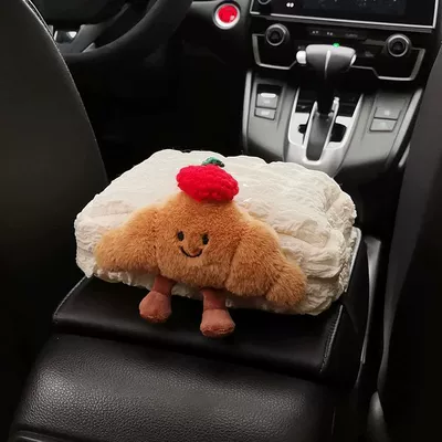 Car Tissue Box, Car Armrest Box, High-End Cute Creative Cartoon Croissant-Shaped Car Interior Decoration (Car tissue box/set) - puff-tissue-box-horizontal-edge-red-cap-croissant