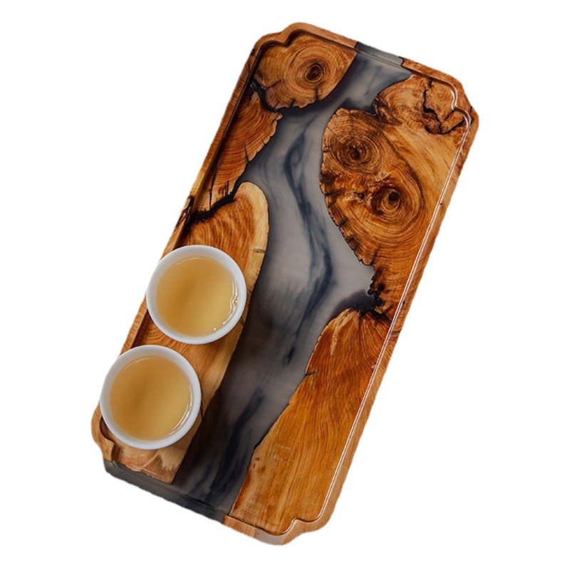 Resina Yabai bandeja de madera de estilo japonés olla de madera maciza hecha a mano pequeña bandeja de té bandeja de burbujas secas bandeja de madera rectangular