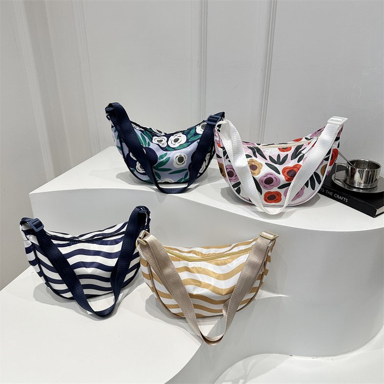 Lightweight Cheap Women's Bag Black and White Striped Small Bag Cloth Bag Fashionable Spring Printed Trendy Flower Crossbody Bag