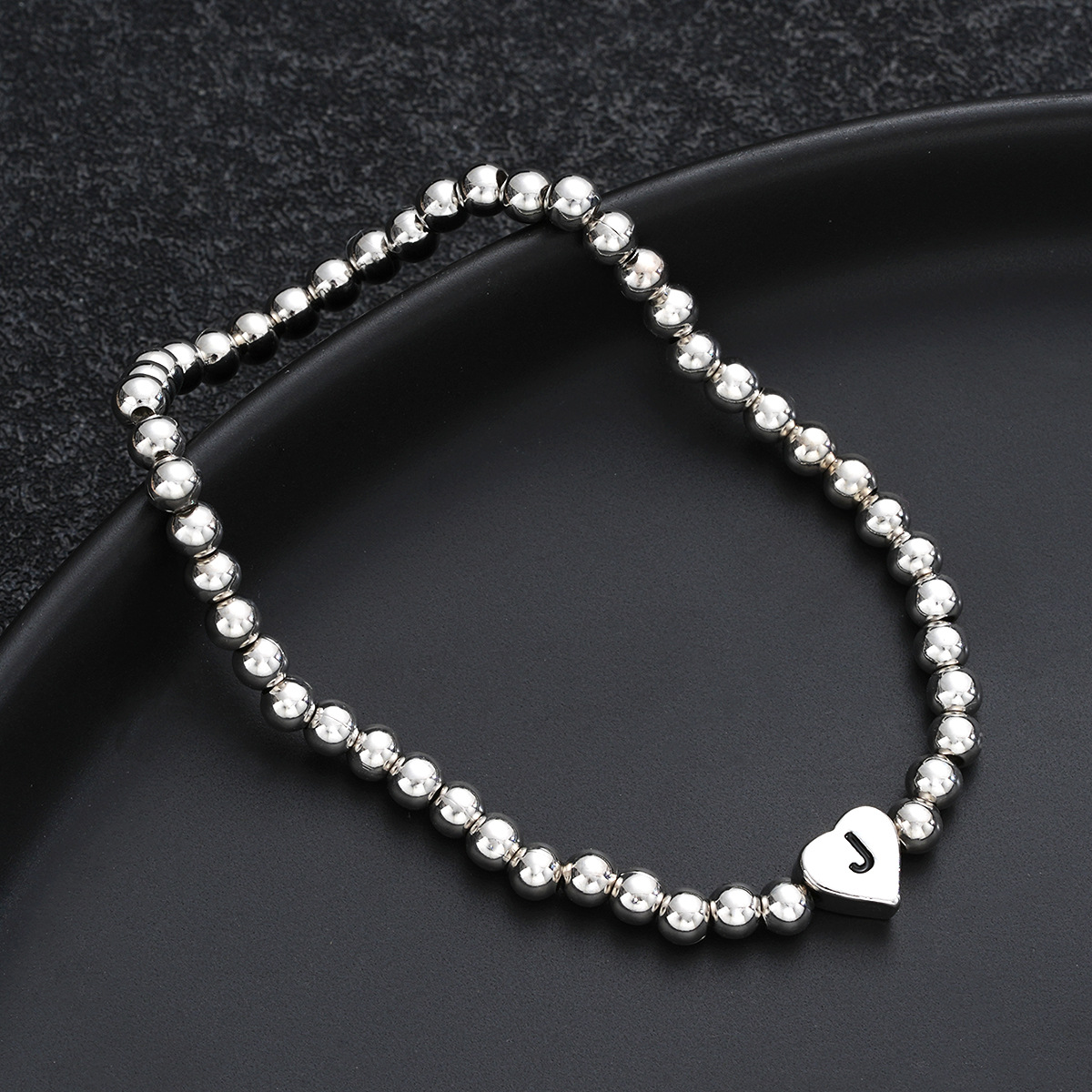 Beaded Initial Heart Bracelet With Custom Copper Letter Charm_voghion.com