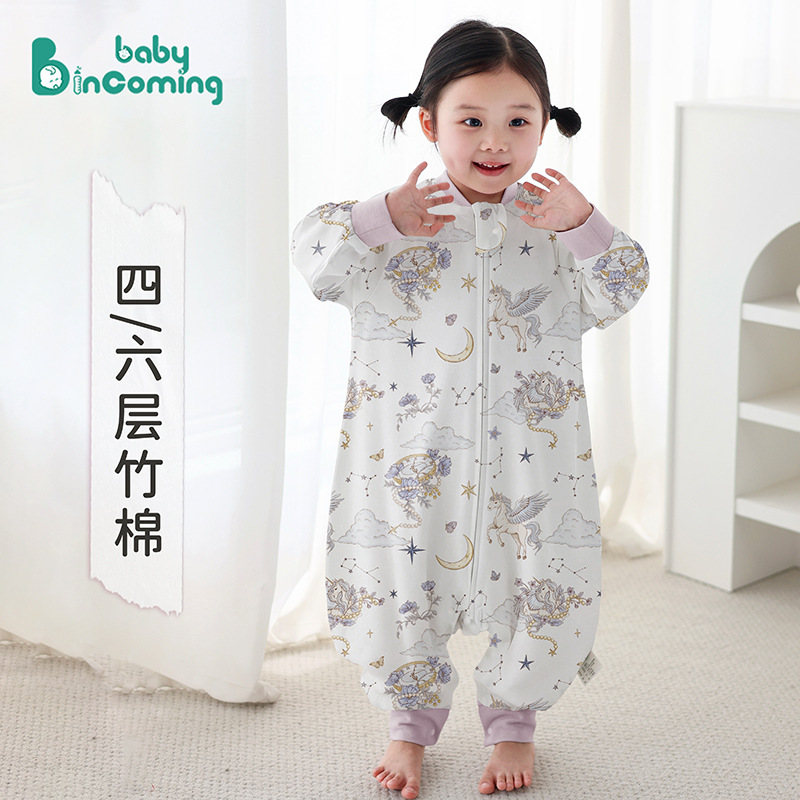 Four-Layer Six-Layer Bamboo Cotton Gauze Pajamas Cartoon Split-Leg Crawling Suit Spring and Summer Baby Anti-Kick Quilt Children's Sleeping Bag