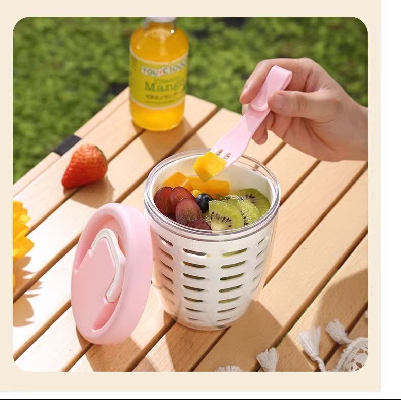 フルーツカップポータブルドレイン可能なフォーク付きインスタイル朝食サラダカップピクニック用フルーツカップオートミールカップ|undefined