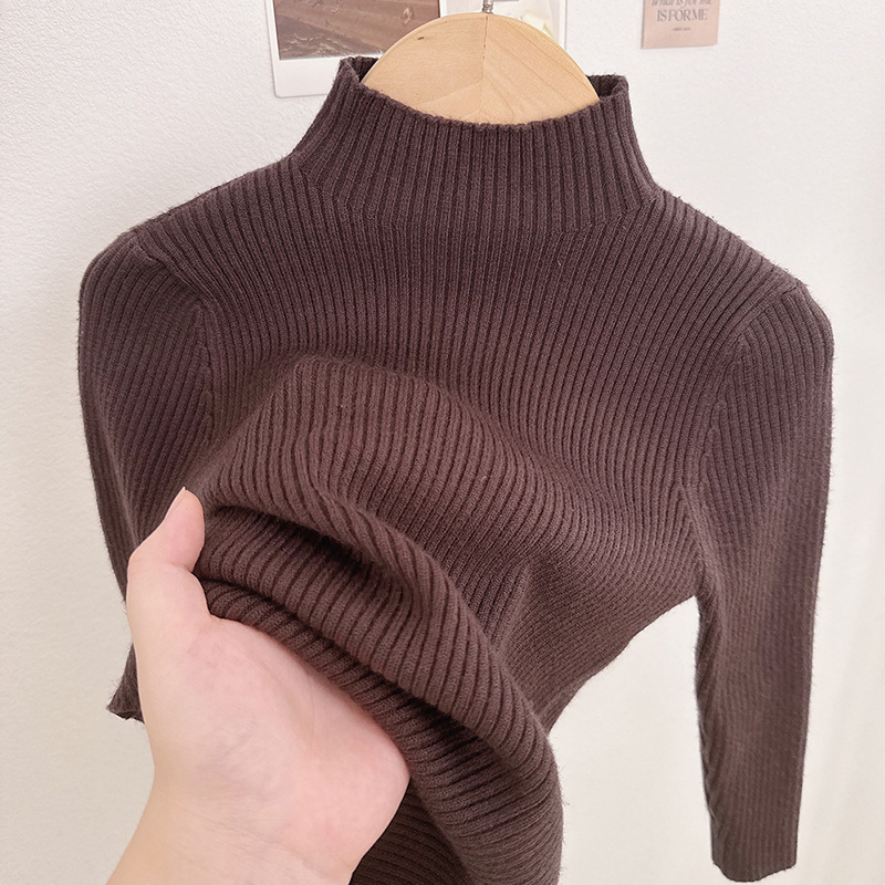 2025 otoño e invierno nuevos productos versión coreana de cuello medio alto elástico suéter para niños camisa de fondo de estilo occidental salvaje suéter de punto para niños