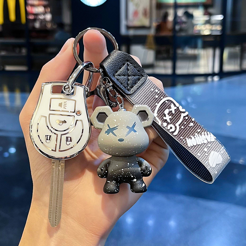 닛산 I-스트레이트 4 키 [싱글 쉘 화이트] + 그레이 폭력 곰 펜던트