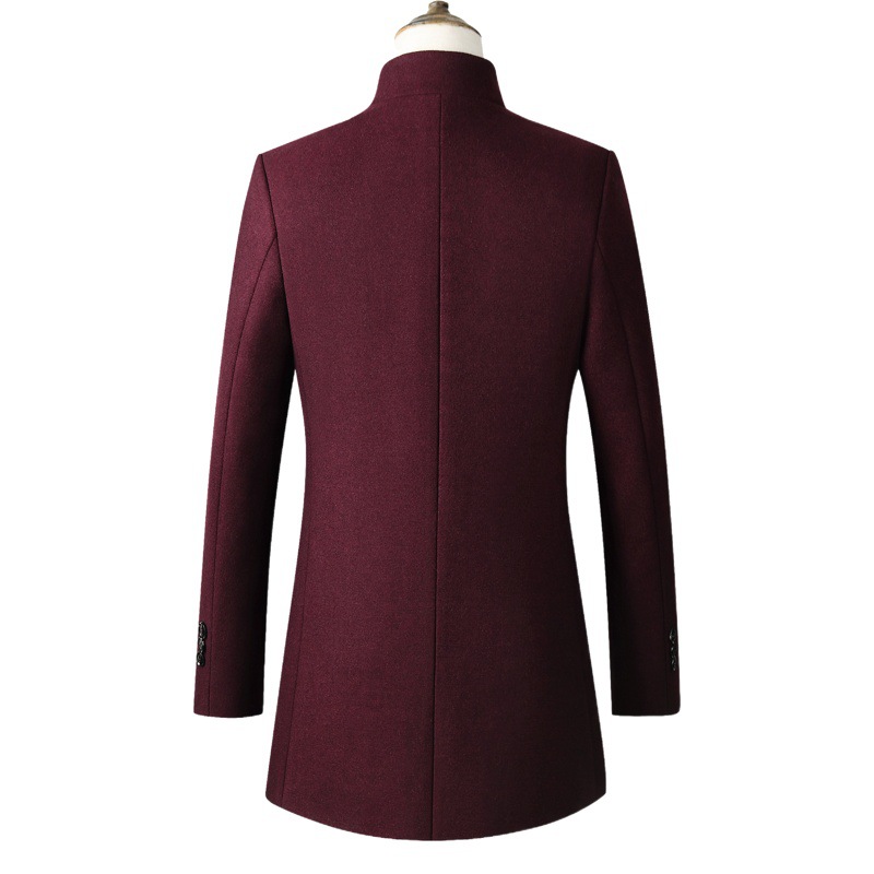 Comercio exterior de otoño e invierno nueva ropa de hombre de cuello alto abrigo de lana de longitud media color sólido juventud casual abrigo rompevientos moda