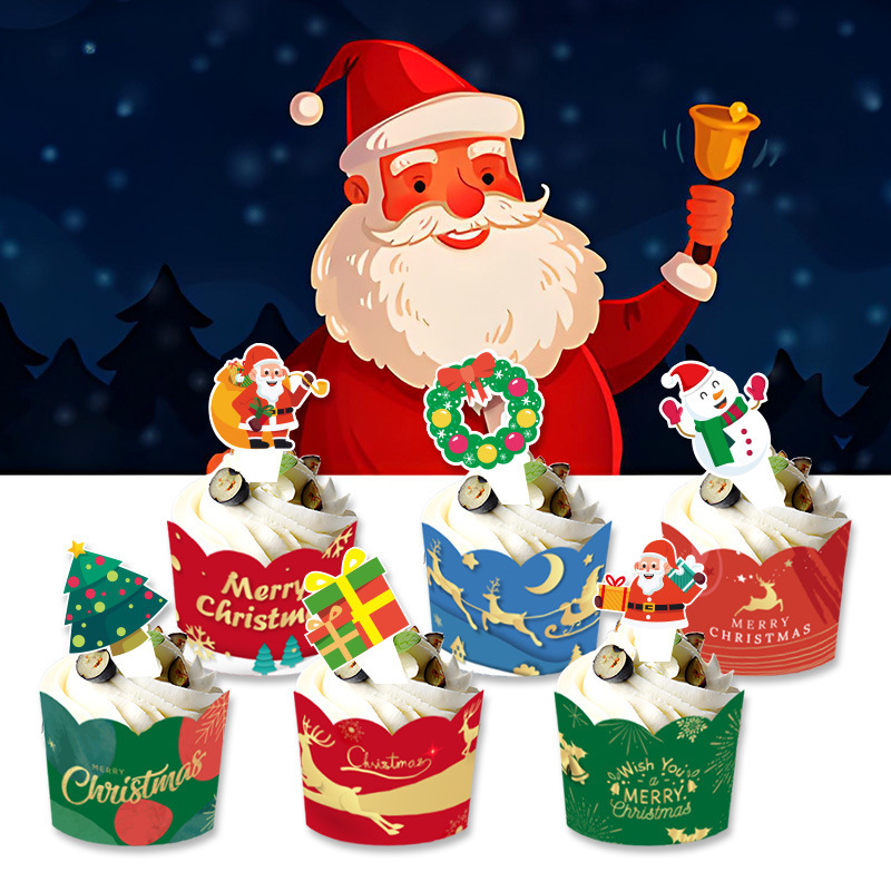 クリスマスパーティー用品装飾クリスマスケーキカードカードカード旗紙コップの縁|undefined