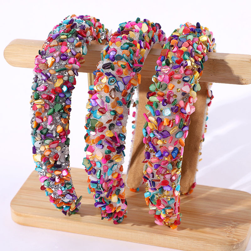 Cross-Border New Dopamine Color Headband Fashion Versatile Sweet Style Baroque Colorful Gemstone Headband for Women