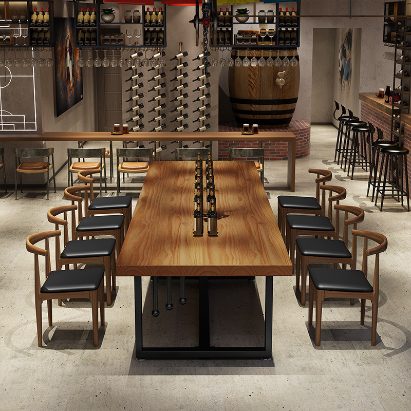 Solid Wood Simple Modern Dining Table and Chair Combination Home Iron Small Apartment Long Bar Restaurant Hotel Conference Table