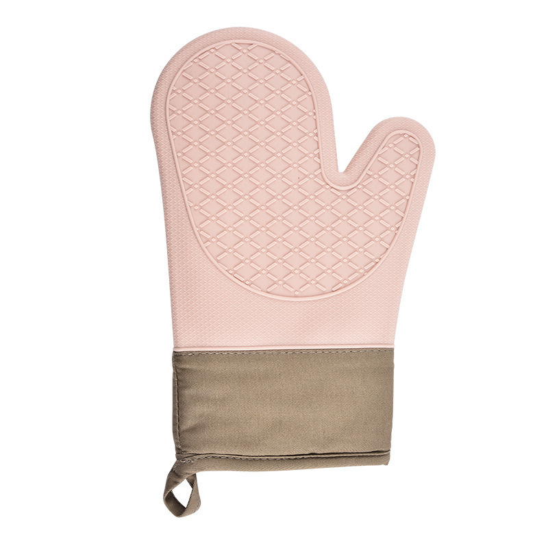 Guantes de aislamiento térmico de silicona, guantes anti-escaldado para microondas resistentes a altas temperaturas, guantes de horno para hornear con patrón de rombos de algodón