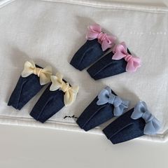 手作り韓国デニムリボンヘアピン甘い気質ガーゼサイドクリップ前髪BBクリップヘアアクセサリー