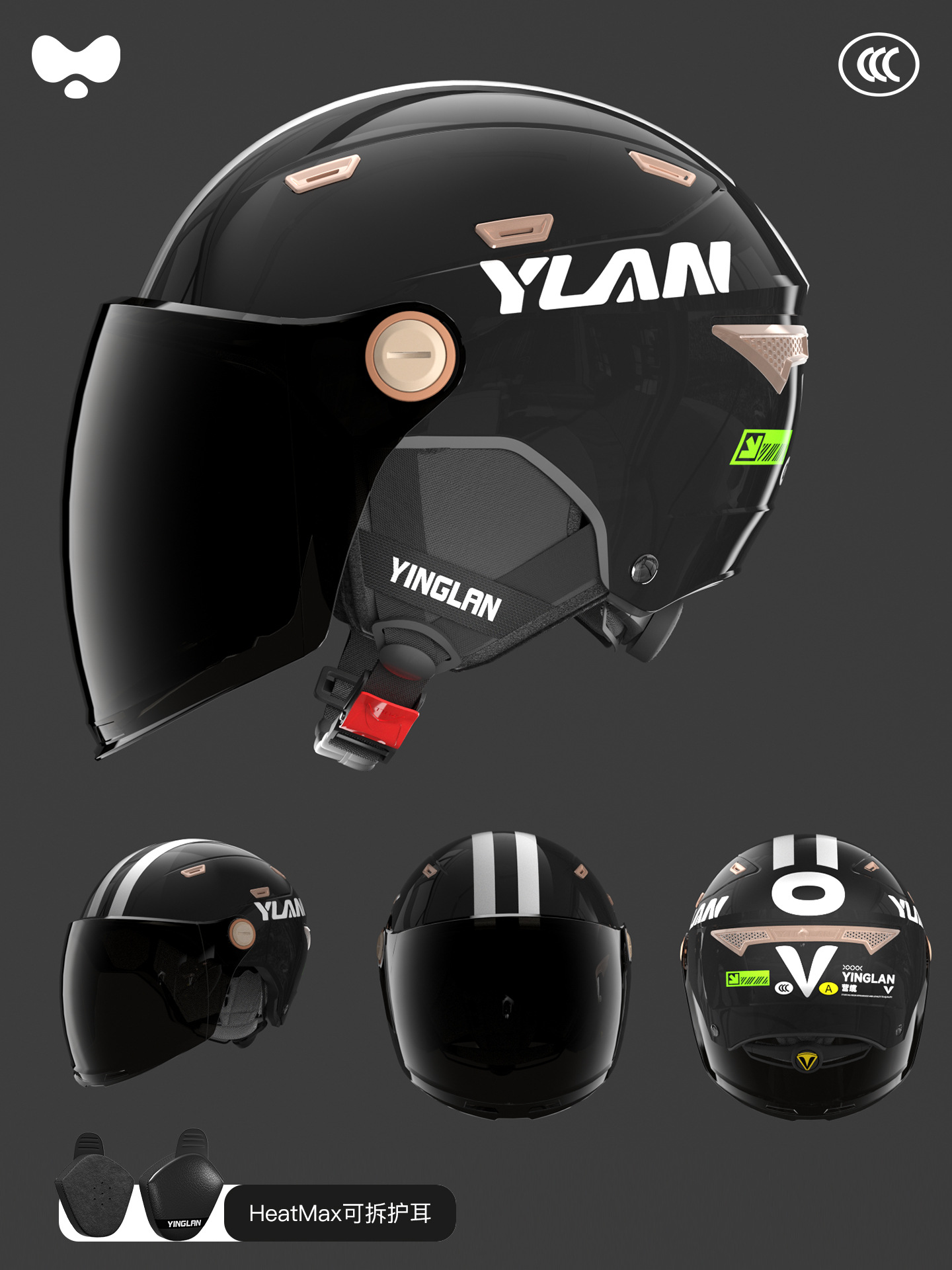 Motosiklet kaskı (dəbilqə): Universal Motorcycle Half - 3c-obsidian-black-sunscreen-long-visor-heatmax-detachable-earmuffs-one-size