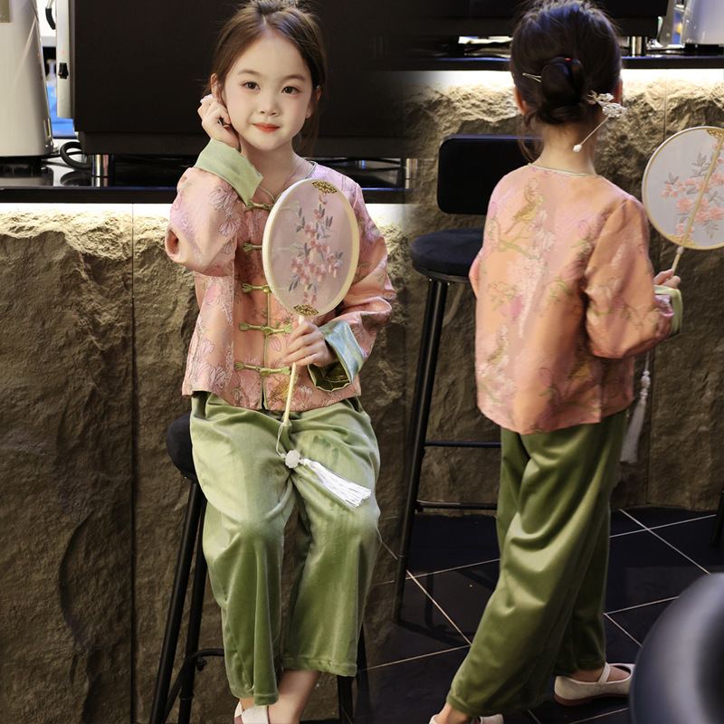 女童汉服套装中国风明制儿童装宝宝唐装秋季上衣裤子新中式两件套|undefined