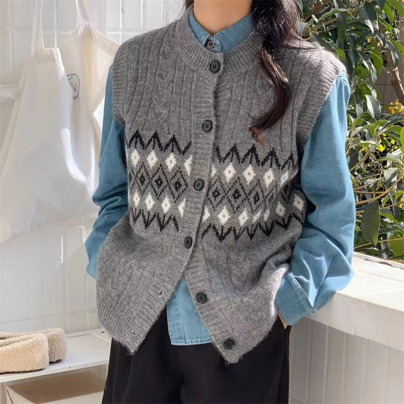 24 invierno Puyuan collar fz diseño de diamante japonés sensación de chaleco de punto Cardigan de mujeres otoño invierno image 8