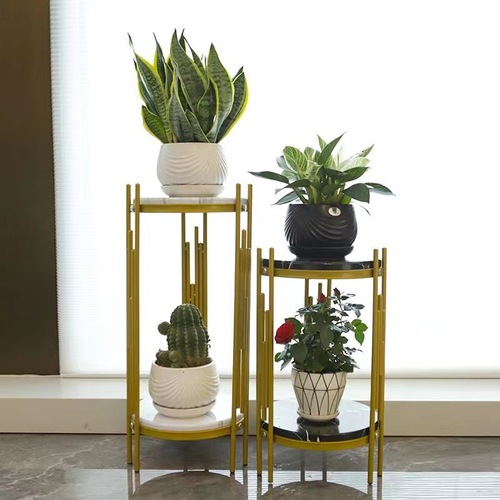 Gold Nordic Light Luxury Flower Stand Wedding Decor Train Metal Art Living Room Shelf Creative Sofa Side Table