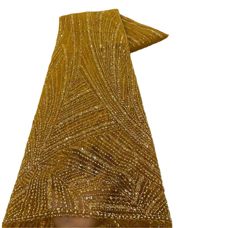 Francés con cuentas bordado de malla de lentejuelas vestido de novia vestido de tela de encaje con cuentas JX3435 image 1