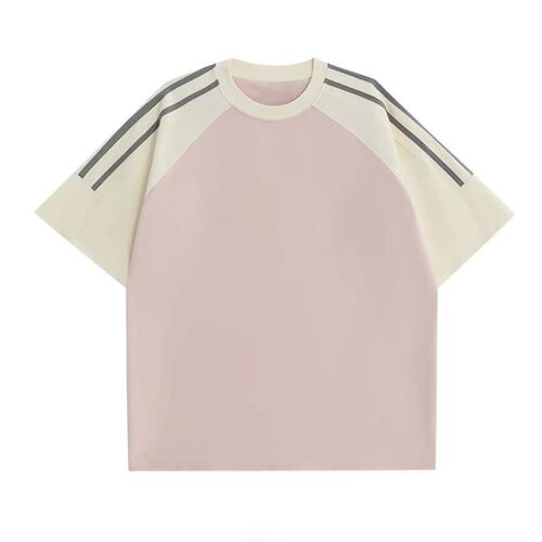 Free delivery, 200g summer short-sleeved men's t-shirt, contrasting color, three-bar combed cotton top, loose round collar and half-sleeve clothes