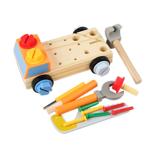Cross-border children's wooden educational disassembly and assembly nut knocking tool cart fine motor skills early education toys