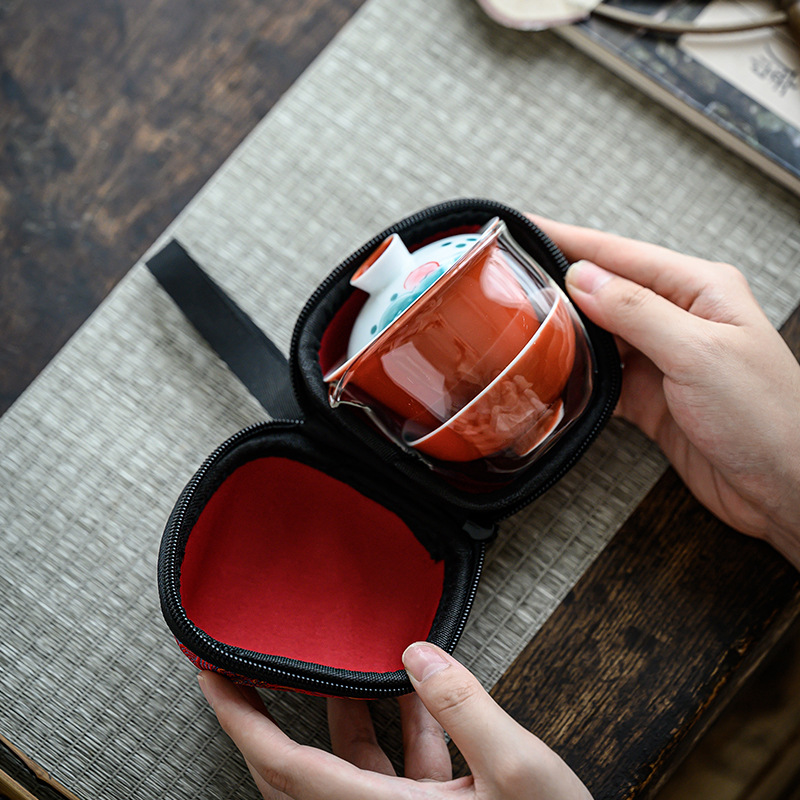 Esmalte pintado a mano un tazón dos tazas de viaje expreso portátil traje Kung Fu juego de té portátil burbuja tamaño pequeño mini pequeño cubierta tazón