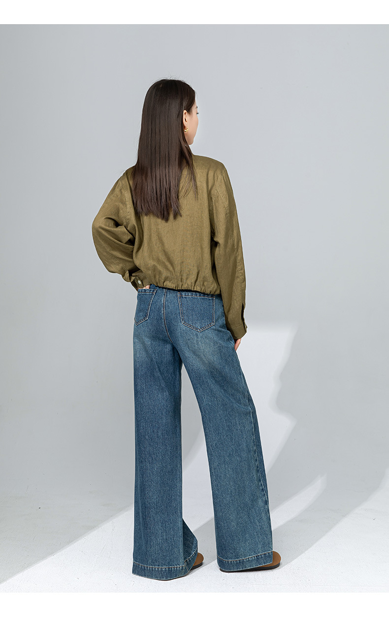 Quần jean ống rộng nữ dáng suông chất Tencel linen dài chấm đất — Màu xanh lam chi tiết 29