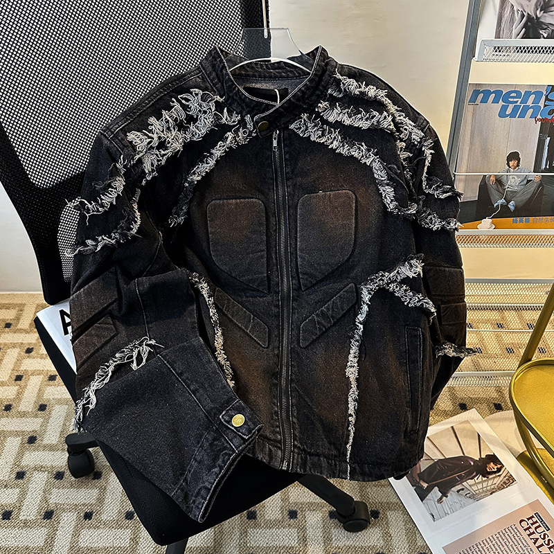 Cross-border New American Niche Retro Heavy Tassel Rust Casual Motorcycle Jacket Design Sense Short Jacket