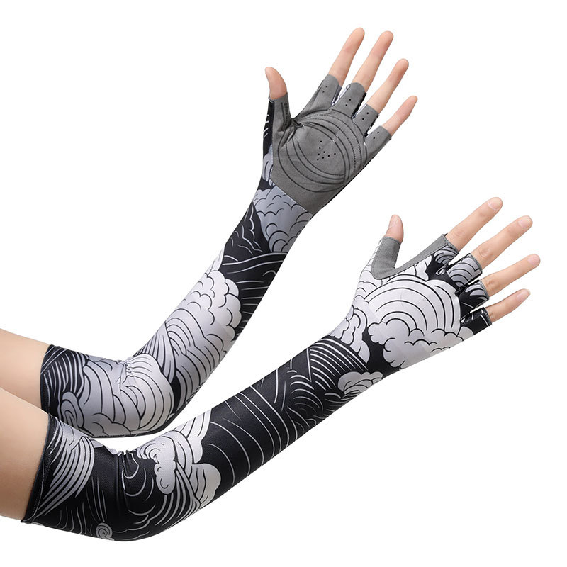 Guantes de pesca de los hombres de primavera y verano al aire libre de la pesca protección solar antideslizante resistente al desgaste camuflaje frío hielo seda medio dedo transpirable DY