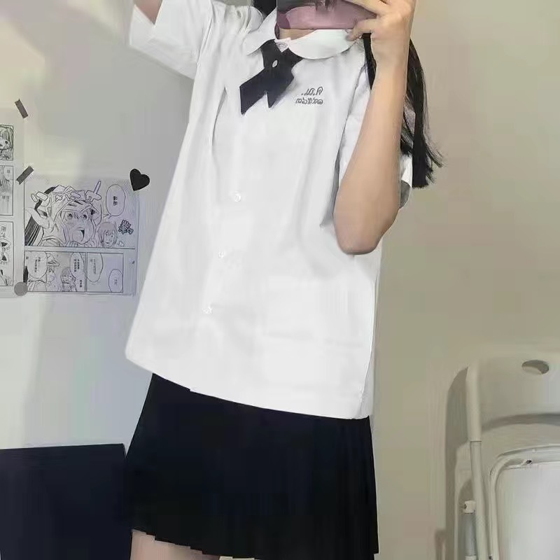 タイ制服学院風薄紫半袖学生クラス服jkシャツ女子児童襟上着百フリルスカートセット|undefined
