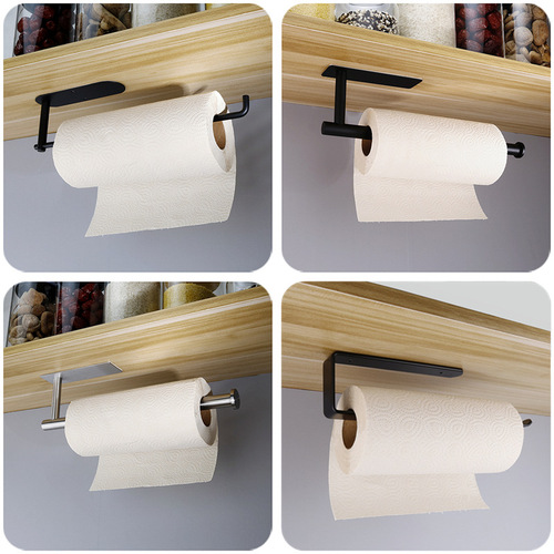 Cross-border square round black punch-free stainless steel kitchen paper towel holder cabinet paper towel holder kitchen roll paper holder