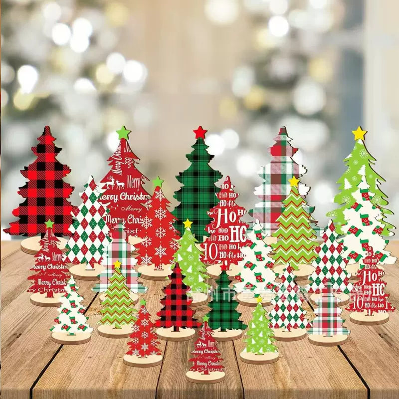 迷你木制圣诞树摆件圣诞节带星星装饰品木质圣诞节日派对装饰