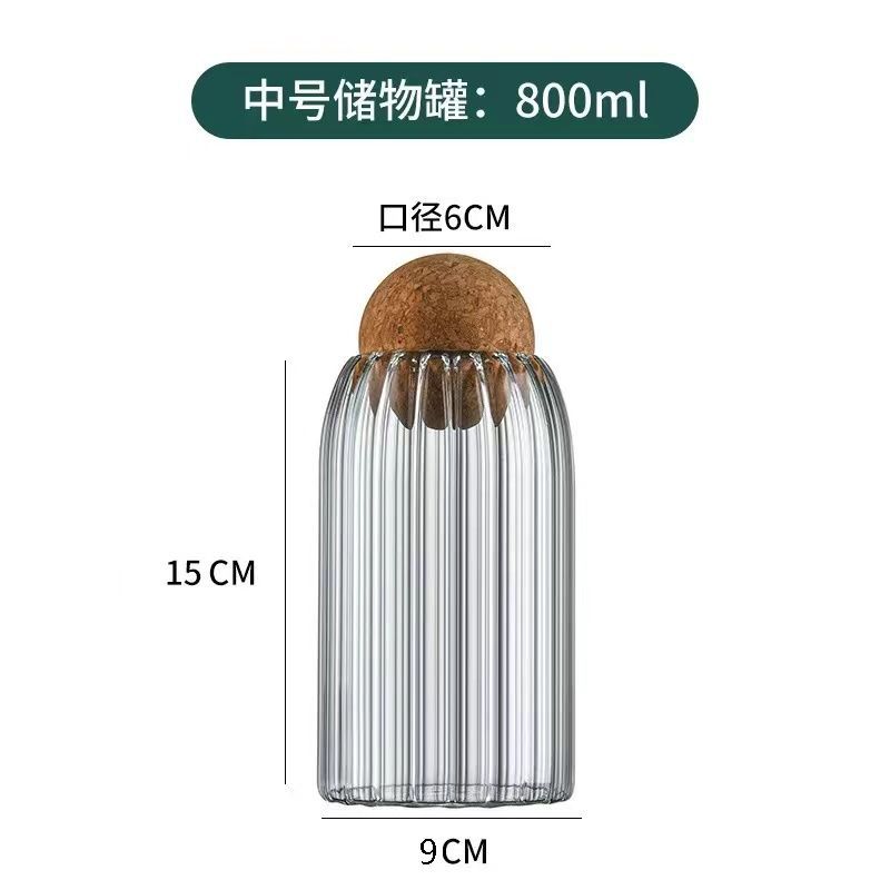 Tanque de almacenamiento de grado alimenticio al por mayor de fábrica, tanque sellado de té de almacenamiento, tanque de vidrio de corcho de bola transparente de gran capacidad