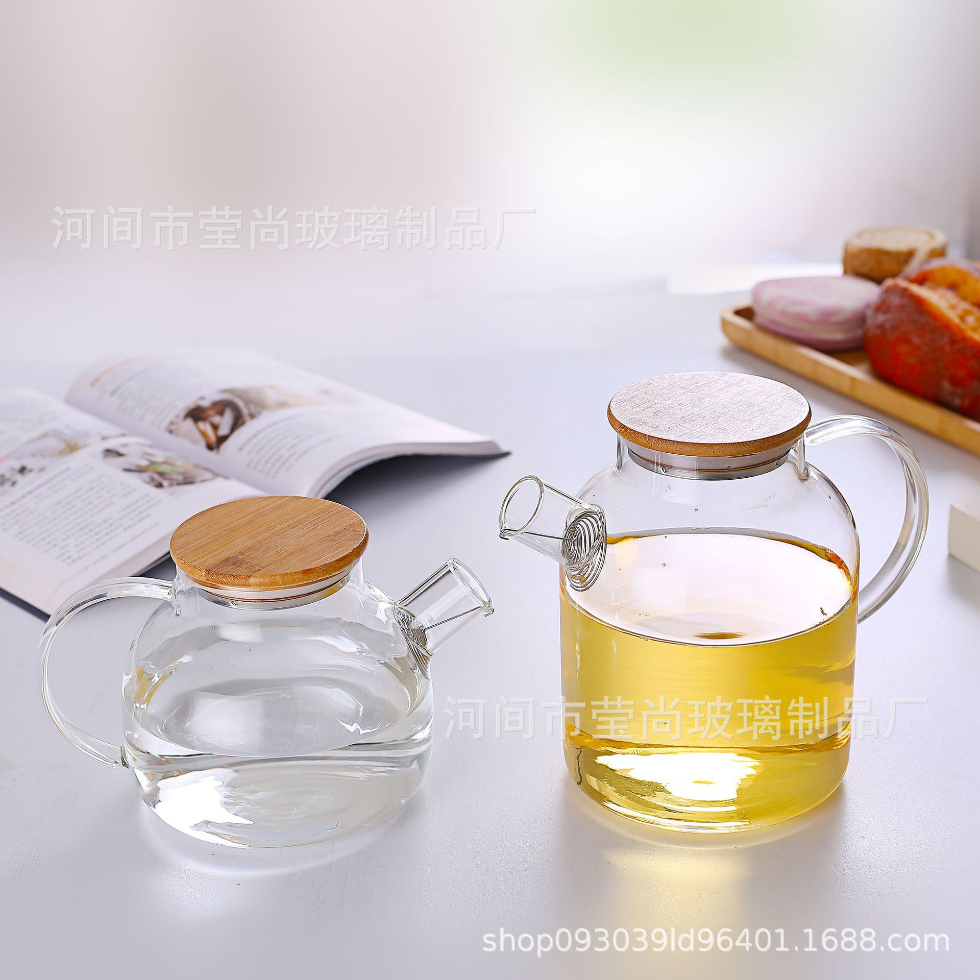 tapa de bambú gruesa tetera de agua de vidrio tetera de té tetera de agua fría de vidrio de alto silicio tetera de agua fría tetera de agua fría tetera de gran capacidad tetera de agua