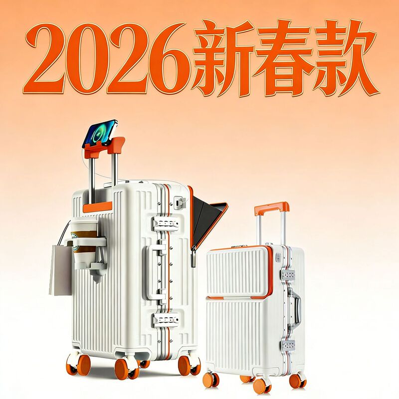 2026 New Model Front-Opening Aluminum Frame Suitcase 20inch Carry-On 26inch Silent Wheel Password Lock Trolley Suitcase Wholesale