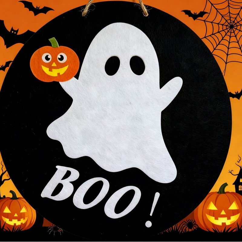 Halloween Cute Ghost BOO Round Wooden Door Sign, Pumpkin Haunted House Door Hanging, Cross-Border Front Door Decoration for the Yard Halloween Cute Ghost BOO Round Wooden Door Sign, Pumpkin Haunted House Door Hanging, Cross-Border Front Door Decoration for the Yard