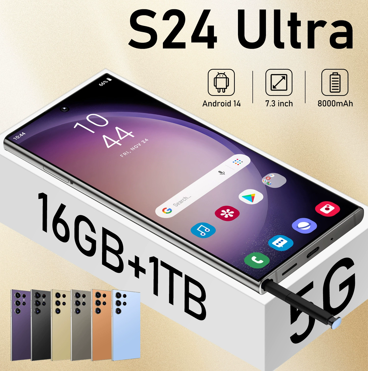 Смартфон TKS24Ultra, большой 7,3" экран, 16+1 ТБ, заводская модель, флагманский большой экран