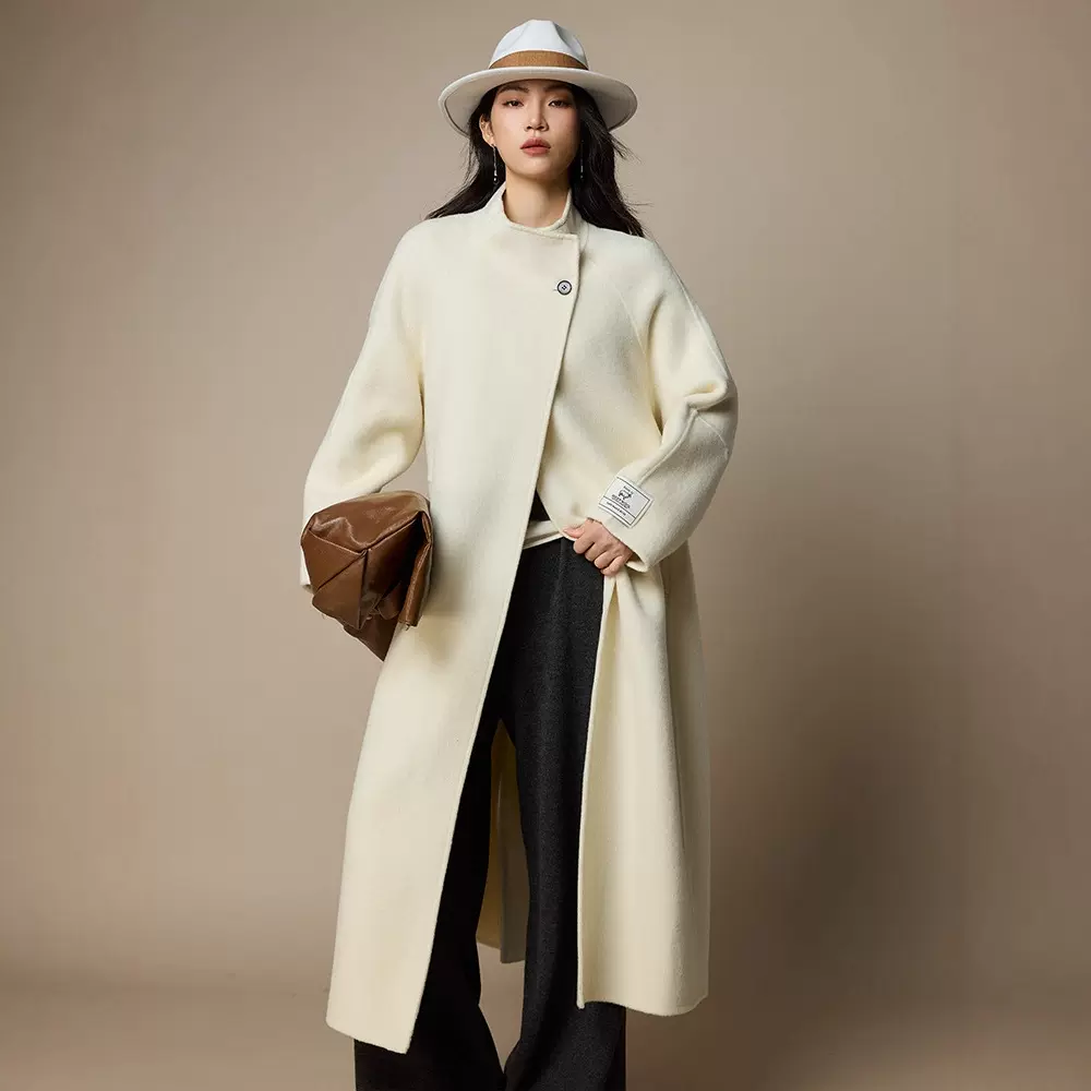 设计感立领双面呢大衣女秋冬羊毛呢外套新款冬季女装过膝长款呢子