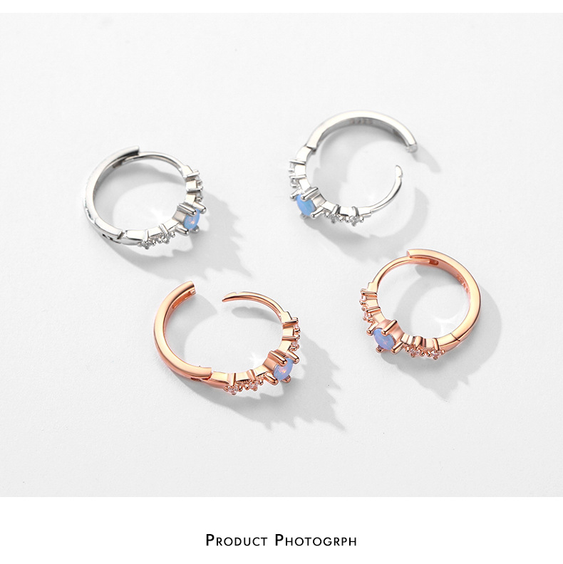 Sweet Round Silver Plating Inlay Zircon Earrings 1 Pair