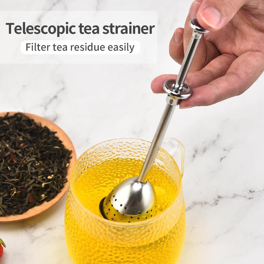 Colador de té telescópico de acero inoxidable en stock para uso doméstico, filtro de té, separador de agua de té, infusor de té, bola de té, colador de té.