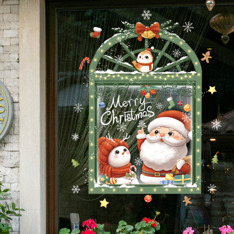 クリスマス装飾シールデパート配置ショーウインドーガラス貼り絵かわいいサンタクロース雪花樹静電気窓貼り|undefined