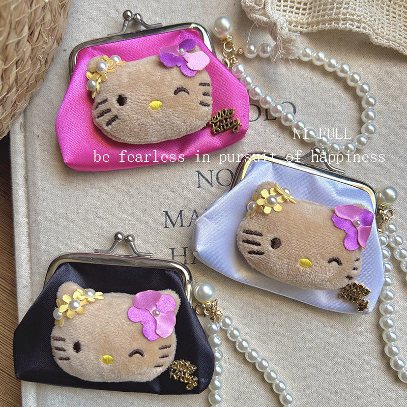 Korean-style new niche retro KT satin coin purse, portable Bluetooth earphone bag, key and lipstick storage bag Korean-style new niche retro KT satin coin purse, portable Bluetooth earphone bag, key and lipstick storage bag