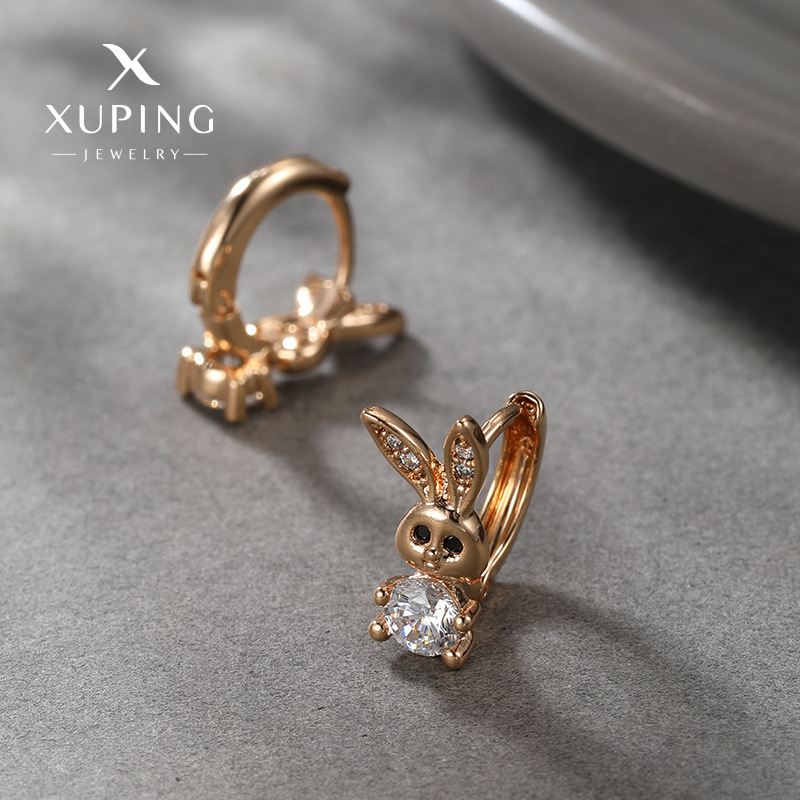 Xuping aleación de cobre chapado en oro micropantalón pendientes de piedra europa y americana nicho transfronterizo de alta calidad pendientes lindos pendientes de conejo