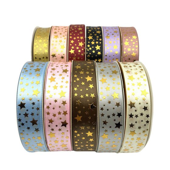 2.5cm wide thermosetting bronzing five-pointed star star pattern gift box ribbon bag decoration accessories hand gift