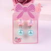Children's earrings, cute jewelry, long ear clips from pearl with tassels, no pierced ears, 7 pair
