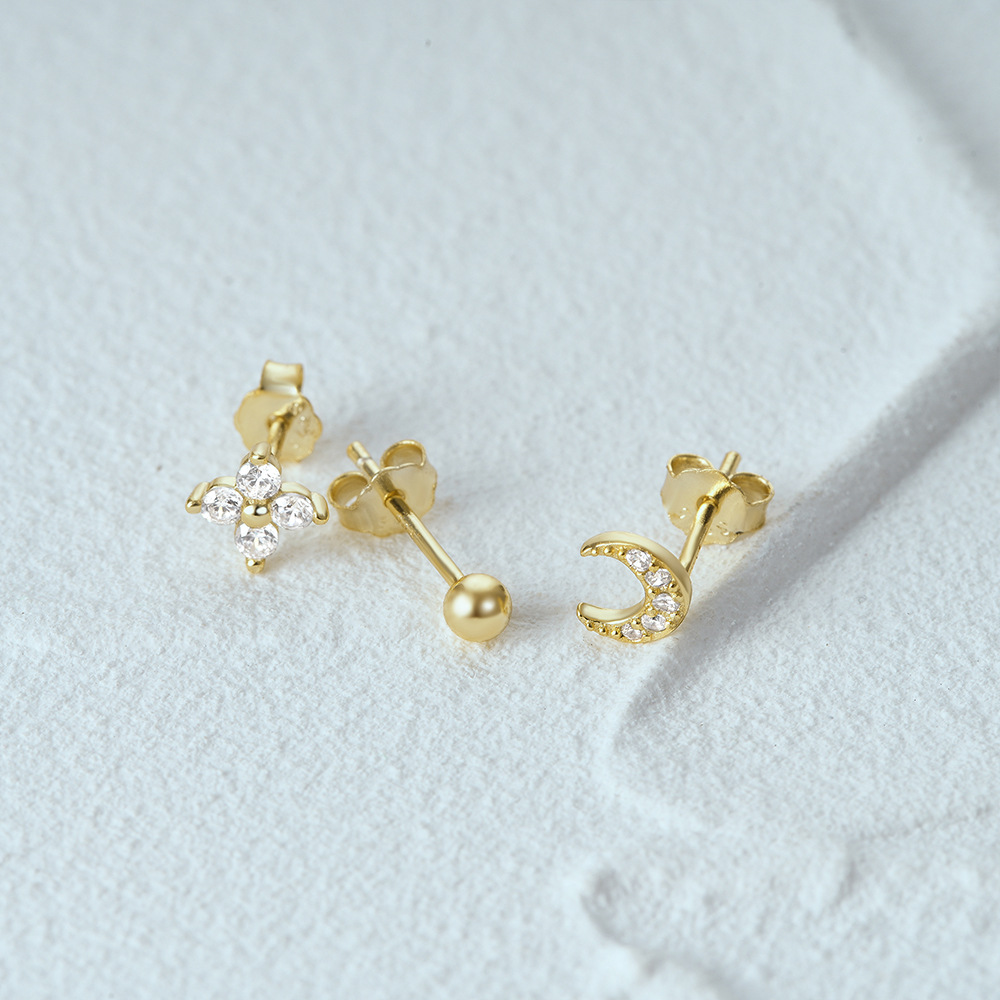 3g Weight Ear Studs Classification 1 Set Quantity Daily Occasion 925 Sterling Silver Material Star, Butterfly Pattern Women's Gender Plating Design Simple Style Style 1 Set 925 Sterling Silver Star Butterfly Ear Studs 16