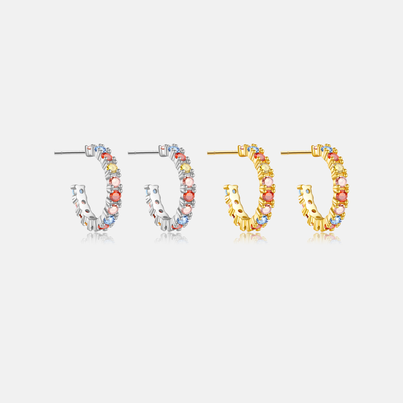 Pure Silver S925 Earrings with Colored Zirconia, Women's Everyday Korean-Style Simple and Versatile Cool Wind Small and Elegant Earrings