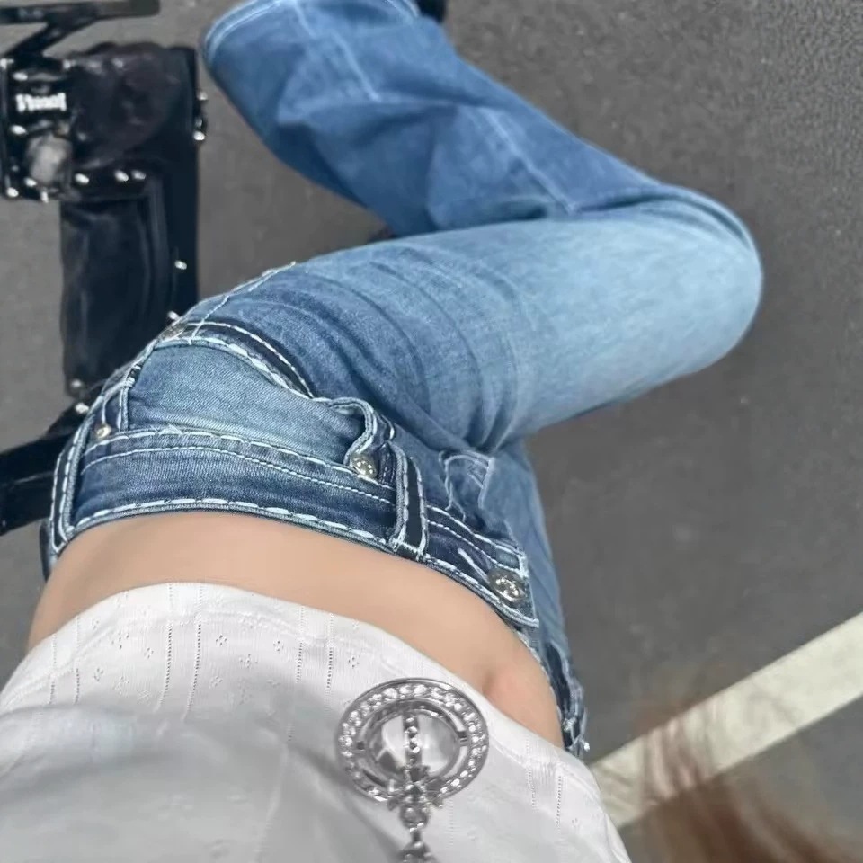 Cross-Border European And American Wholesale Foreign Trade Heavy-Duty Rhinestone Embroidered Jeans For Women,_voghion.com