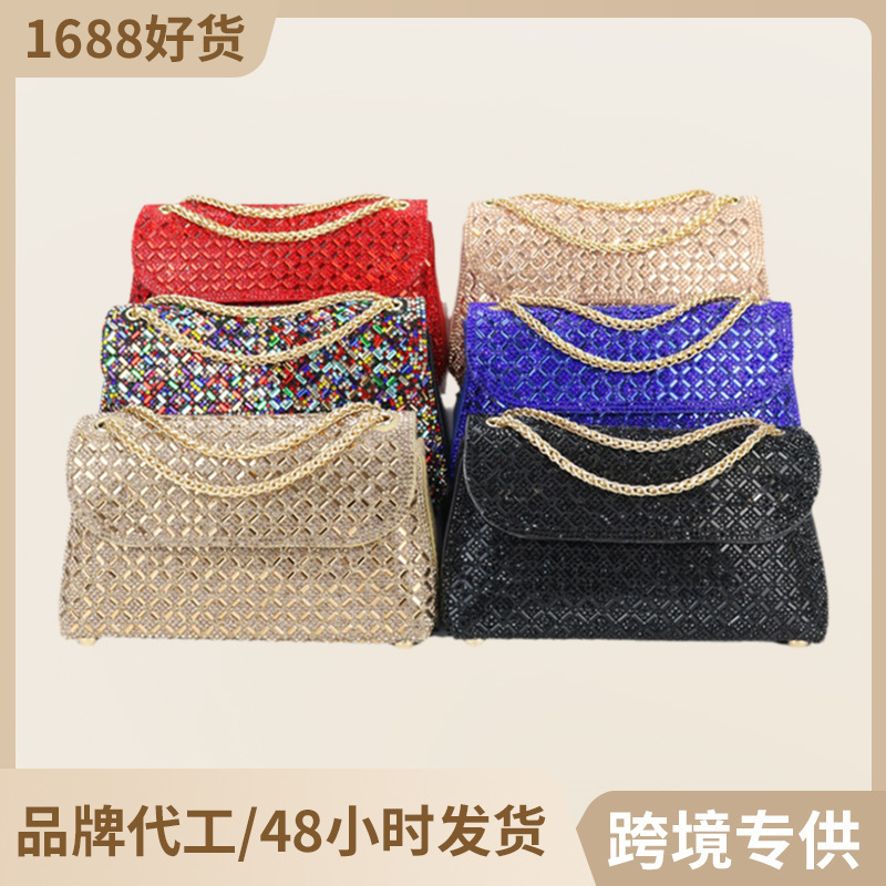 Full Shop Rhinestone All-match Fashion Evening Bag Women's Hand Bag High-grade Small Square Bag Banquet Evening Dress Handbag