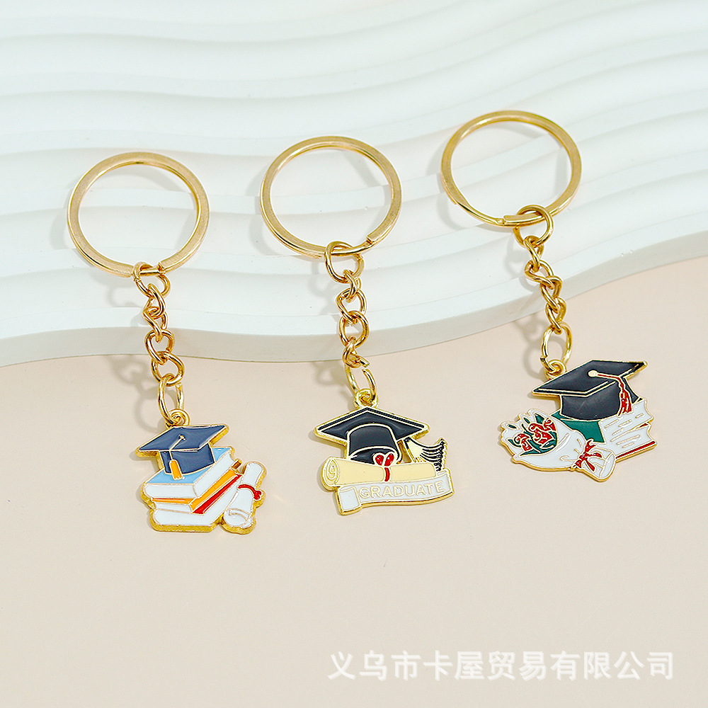 Flower Doctor Hat Metal Keychain Mobile Phone Bag Bag Hanging Pendant Student Teacher's Day Graduation Season Gift